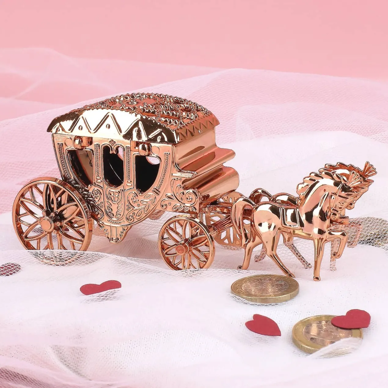 Deko Kutsche in Roségold für Geldgeschenke