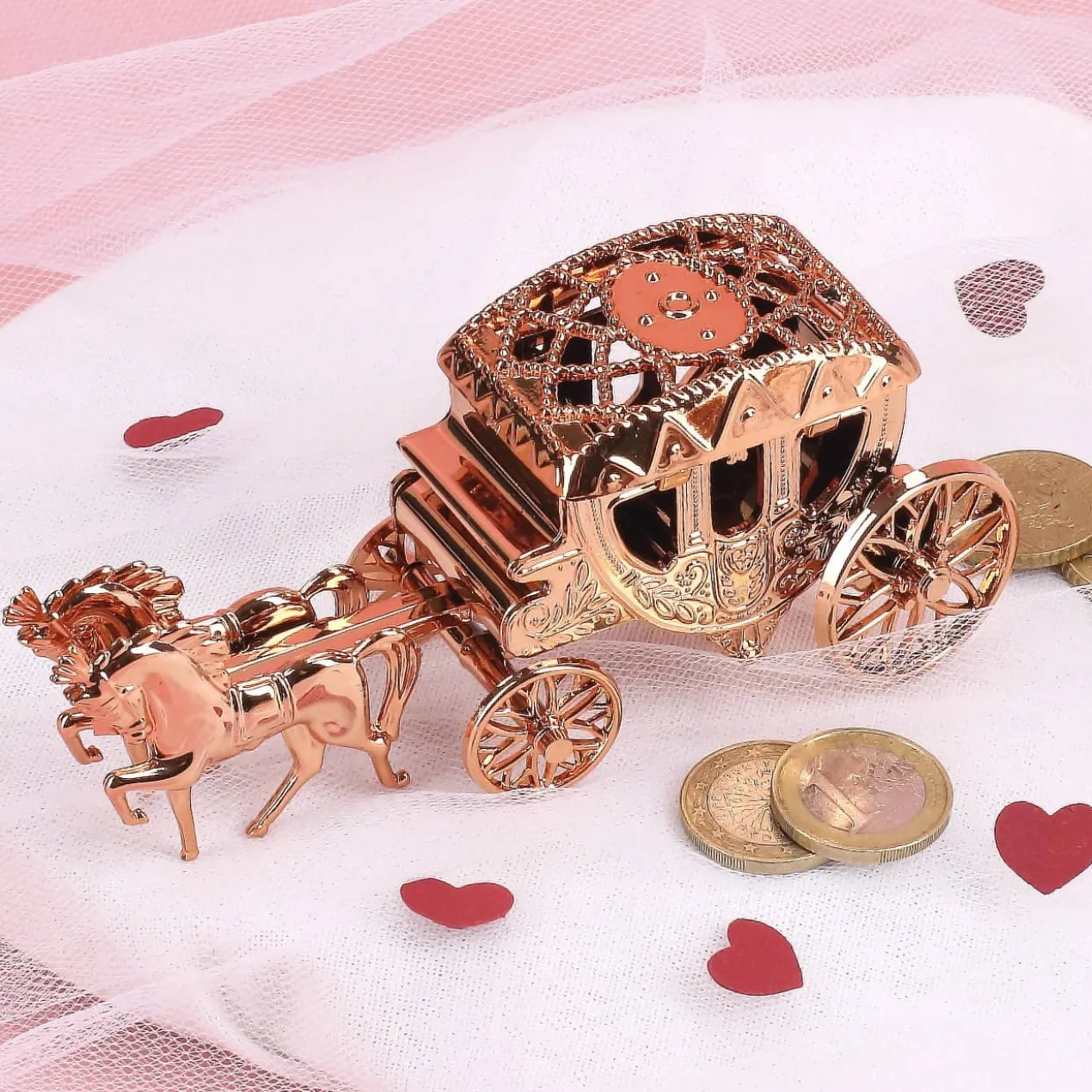 Deko Kutsche in Roségold für Geldgeschenke