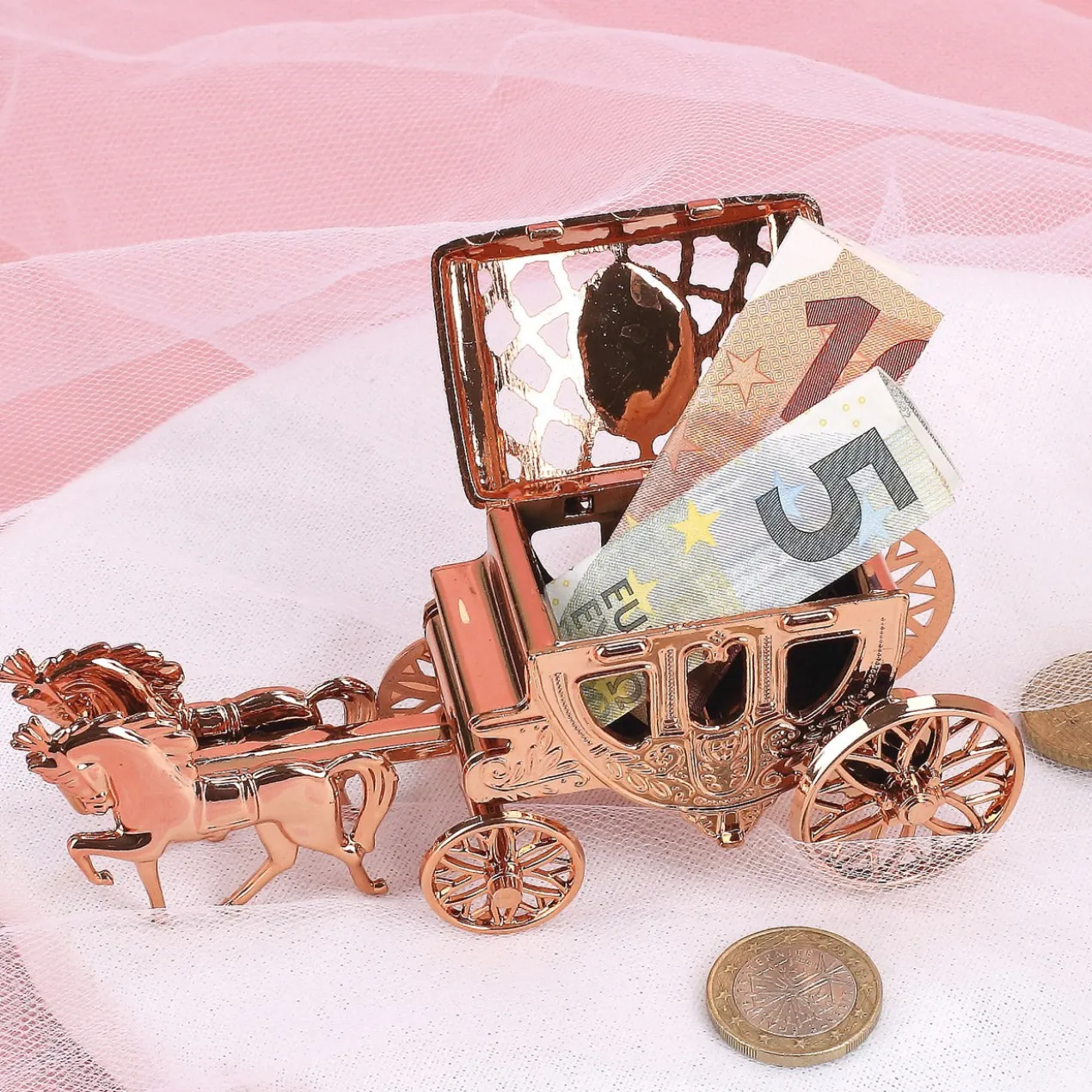 Deko Kutsche in Roségold für Geldgeschenke