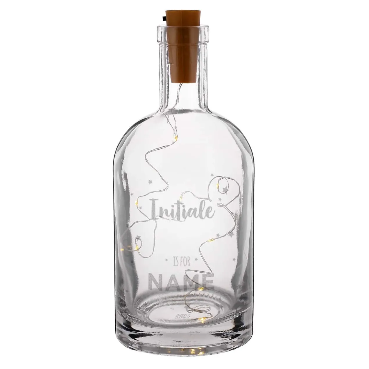 Dekorative Flasche mit Initiale, Name und LED-Flaschenlicht