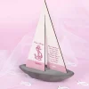 Dekoratives Segelschiff zur Taufe mit Anker in rosa