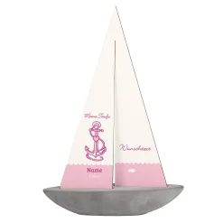 Dekoratives Segelschiff zur Taufe mit Anker in rosa
