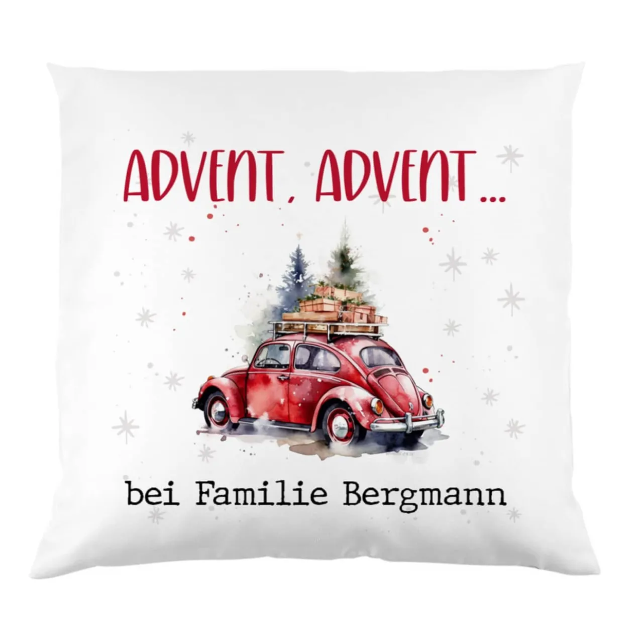 Dekoratives Weihnachts-Kissen mit Ihrem Text & Santa's Fuhrpark