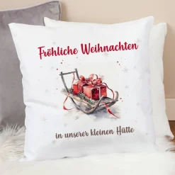 Dekoratives Weihnachts-Kissen mit Ihrem Text & Santa's Fuhrpark