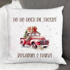 Dekoratives Weihnachts-Kissen mit Ihrem Text & Santa's Fuhrpark