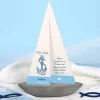 Deko Schiff mit bedrucktem Segel zur Taufe mit maritimen Motiv aus Anker und Herz