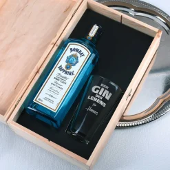 Der Gin des Lebens im Geschenk-Set mit Glas - Holzkiste - Bombay Gin