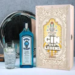 Der Gin des Lebens im Geschenk-Set mit Glas - Holzkiste - Bombay Gin