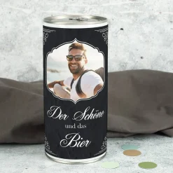 Der Schöne und das Bier - 1 Liter Bierdose mit Fotomotiv