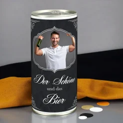 Der Schöne und das Bier - 1 Liter Bierdose mit Fotomotiv