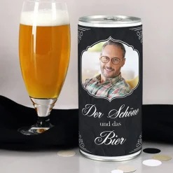 Der Schöne und das Bier - 1 Liter Bierdose mit Fotomotiv