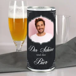 Der Schöne und das Bier - 1 Liter Bierdose mit Fotomotiv