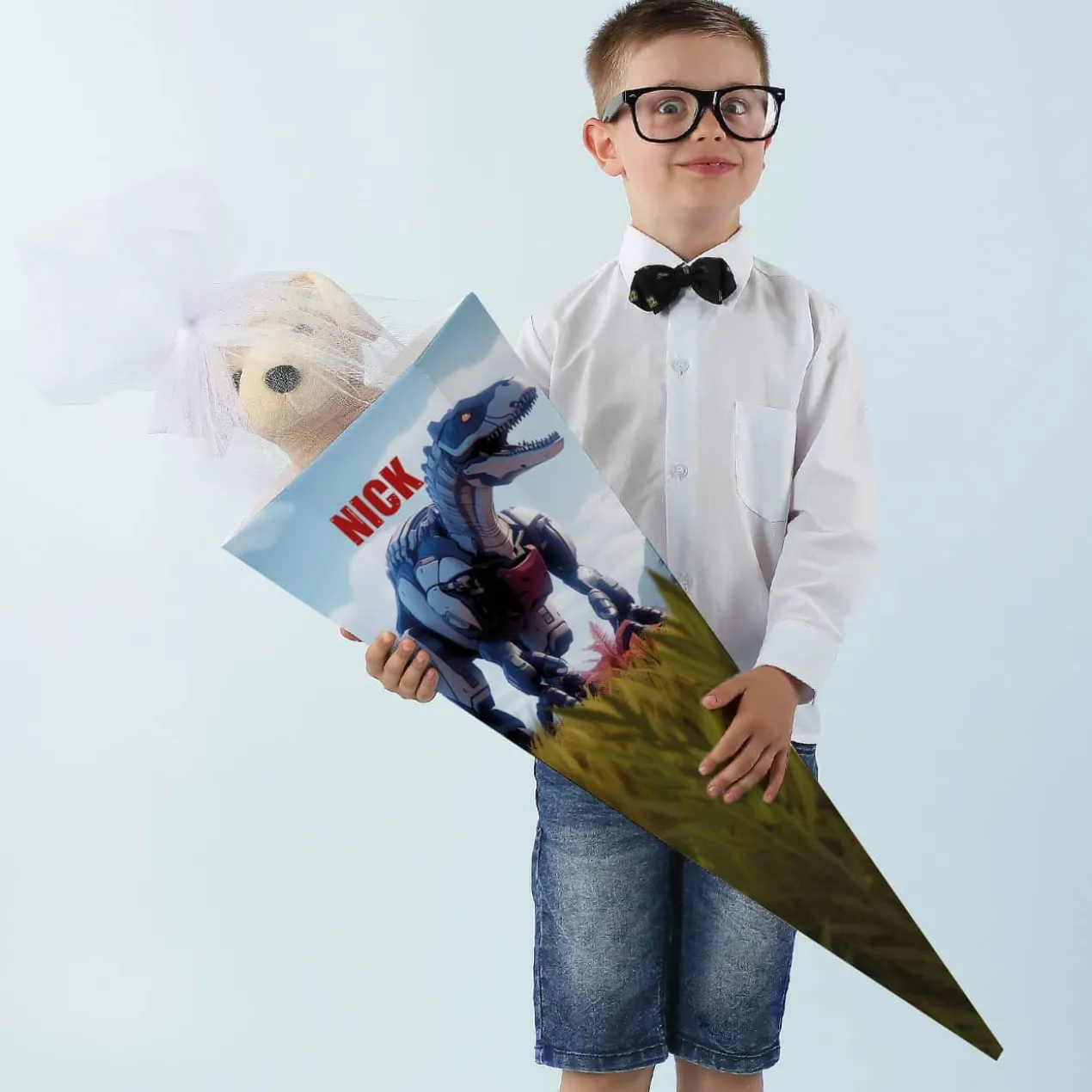 Dinosaurier - Schultüte mit Roboter T-Rex und Name