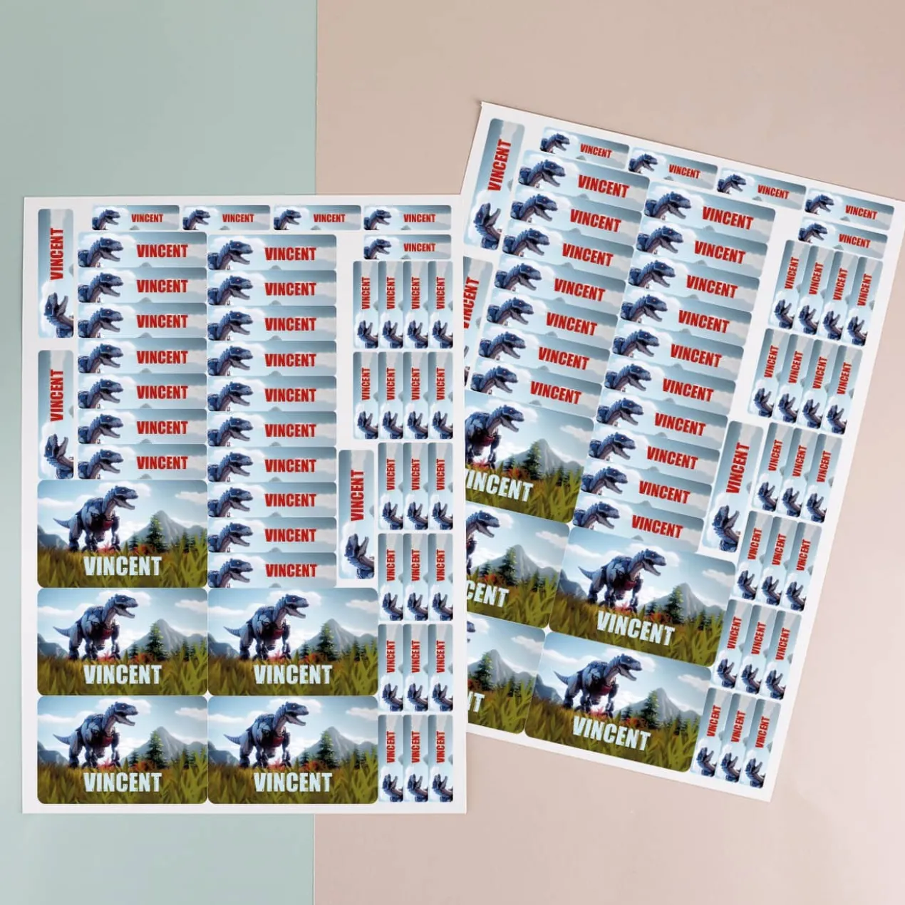 Dinosaurier - Sticker mit Roboter T-Rex und Name (100 Stück)