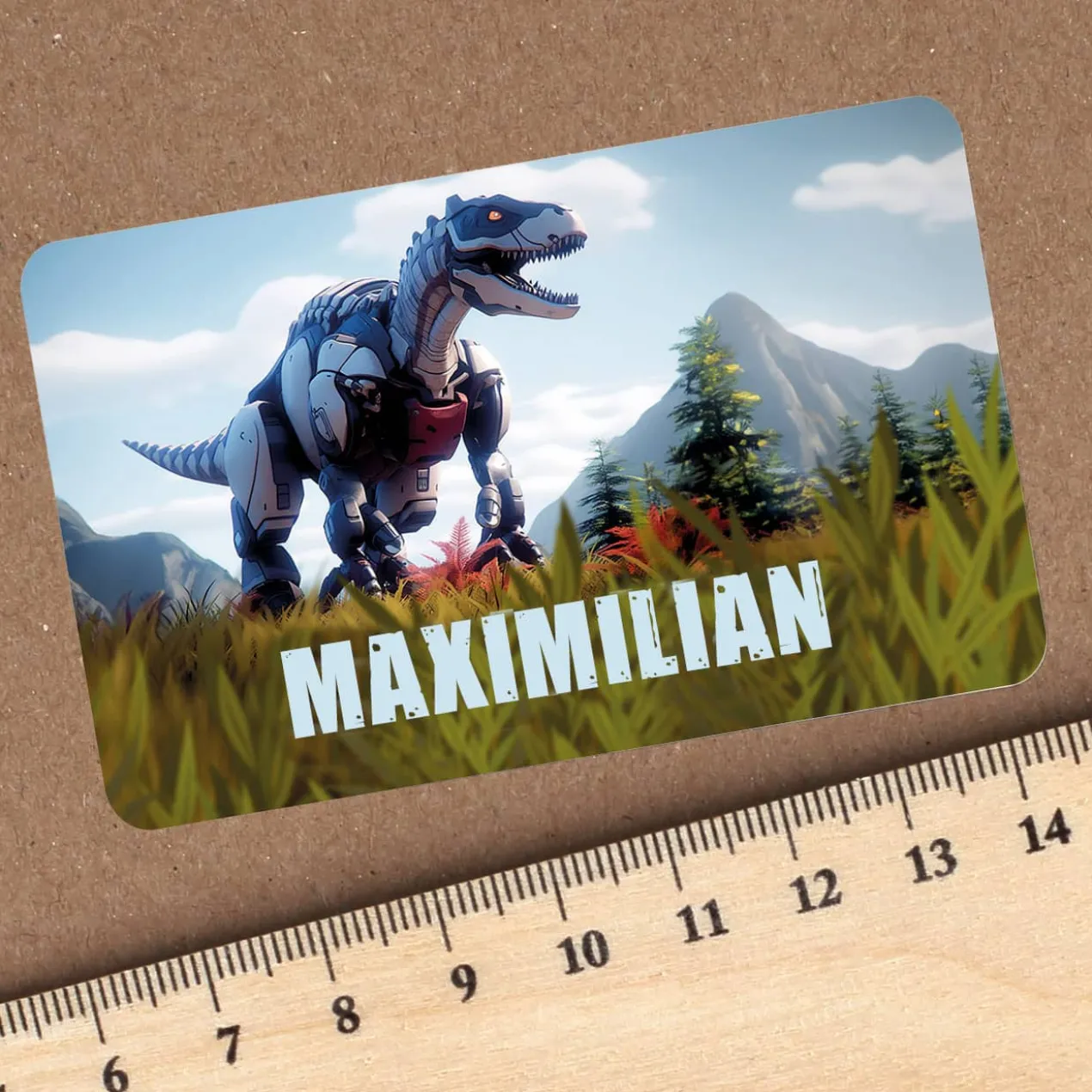 Dinosaurier - Sticker mit Roboter T-Rex und Name (100 Stück)
