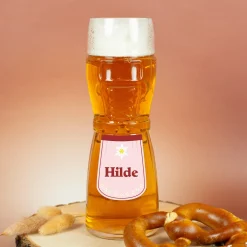 Dirndl-Bierglas mit Schürze, Edelweiß & Name personalisiert in 3 Farben | Geschenk für Frauen