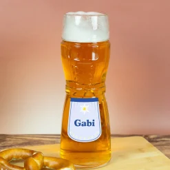 Dirndl-Bierglas mit Schürze, Edelweiß & Name personalisiert in 3 Farben | Geschenk für Frauen