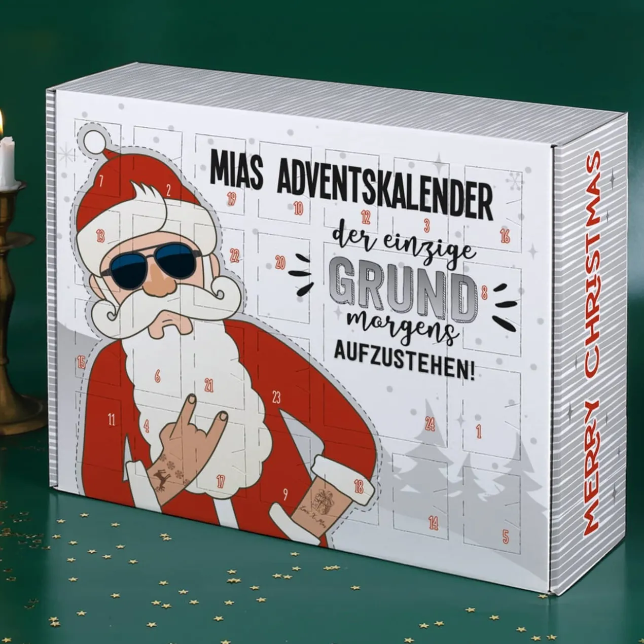 DIY Adventskalender mit coolem Weihnachtsmann und Wunschtext