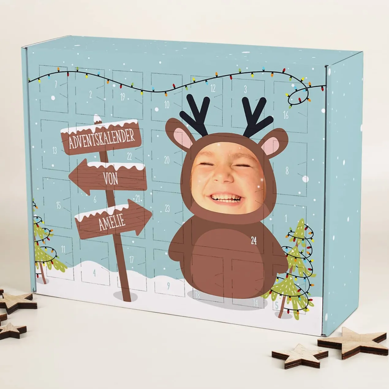 DIY Adventskalender mit verschiedenen Figuren und Ihrem Foto