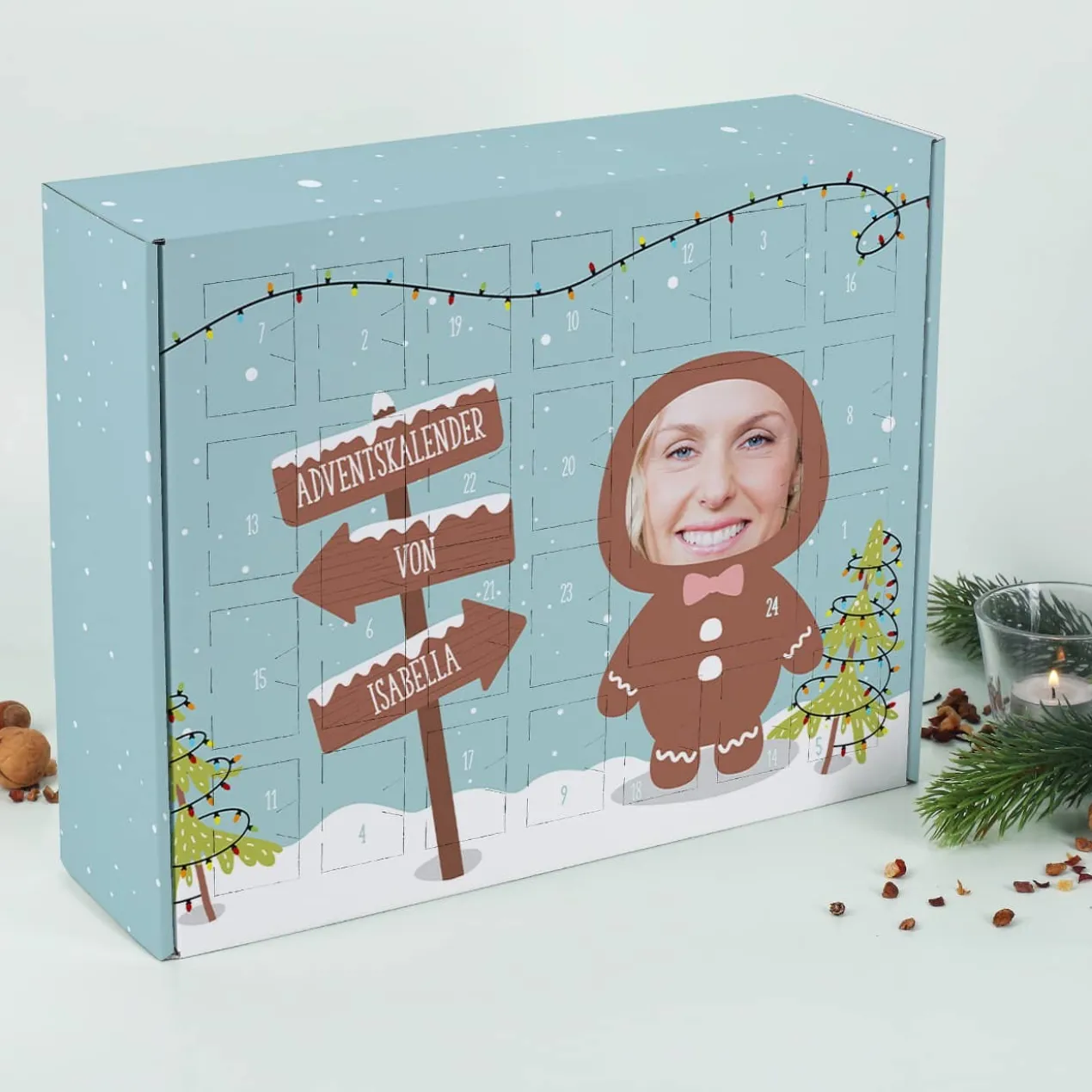 DIY Adventskalender mit verschiedenen Figuren und Ihrem Foto