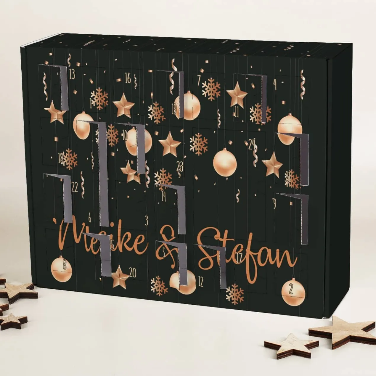 DIY Adventskalender zum selbst Befüllen mit Christbaumschmuck bedruckt