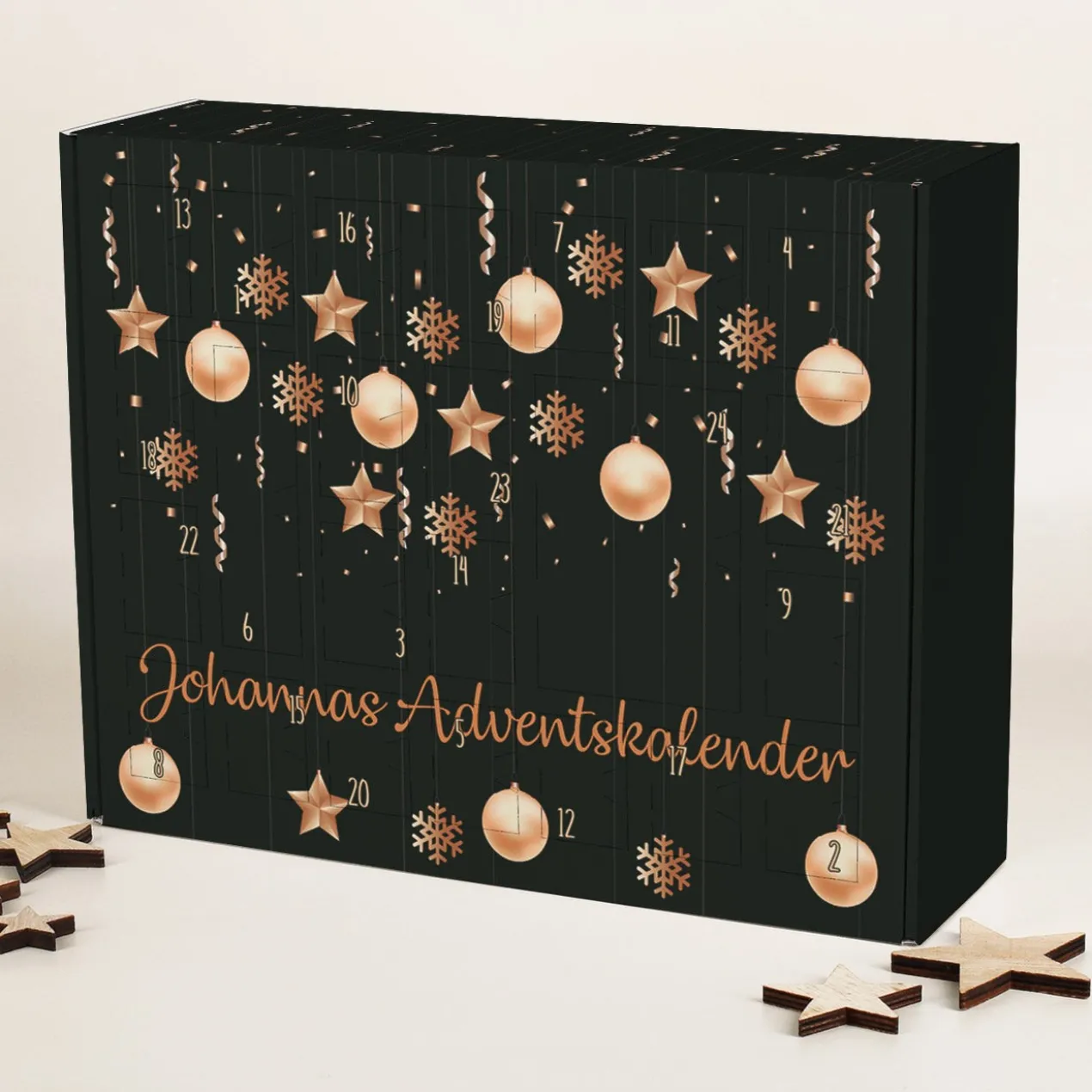 DIY Adventskalender zum selbst Befüllen mit Christbaumschmuck bedruckt
