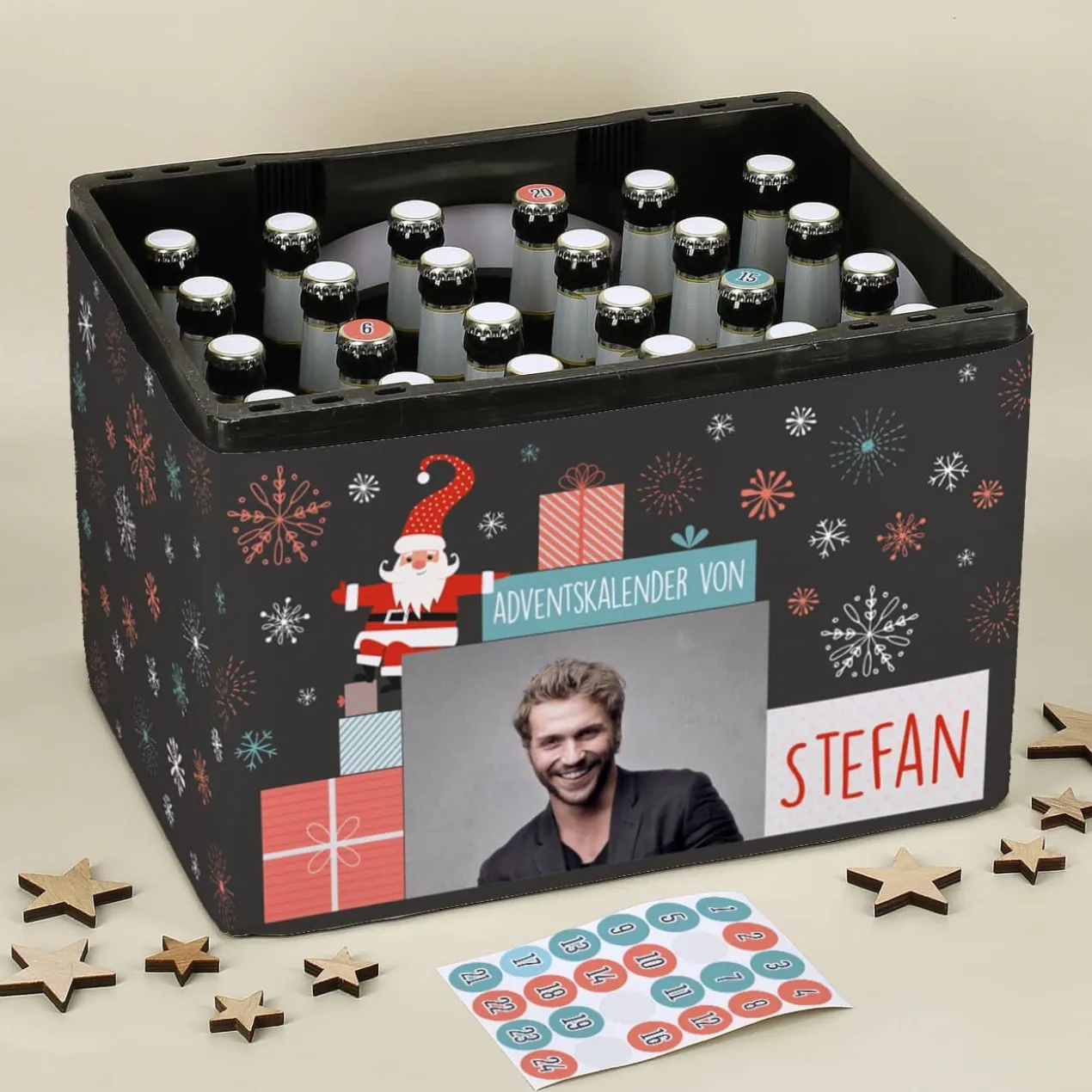 DIY Bierkasten-Adventskalender Set mit Ihrem Foto und Name personalisiert