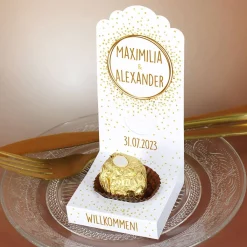 DIY Faltaufsteller zur Hochzeit im 4er-Set mit Ihren Wunschnamen und goldenem Konfetti bedruckt