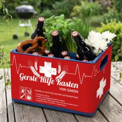 DIY Gerste Hilfe Kasten - Bierkasten-Banderole mit Aufklebern und Name