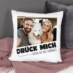 Drück mich - Kuschelkissen mit Fotoaufdruck und Wunschtext
