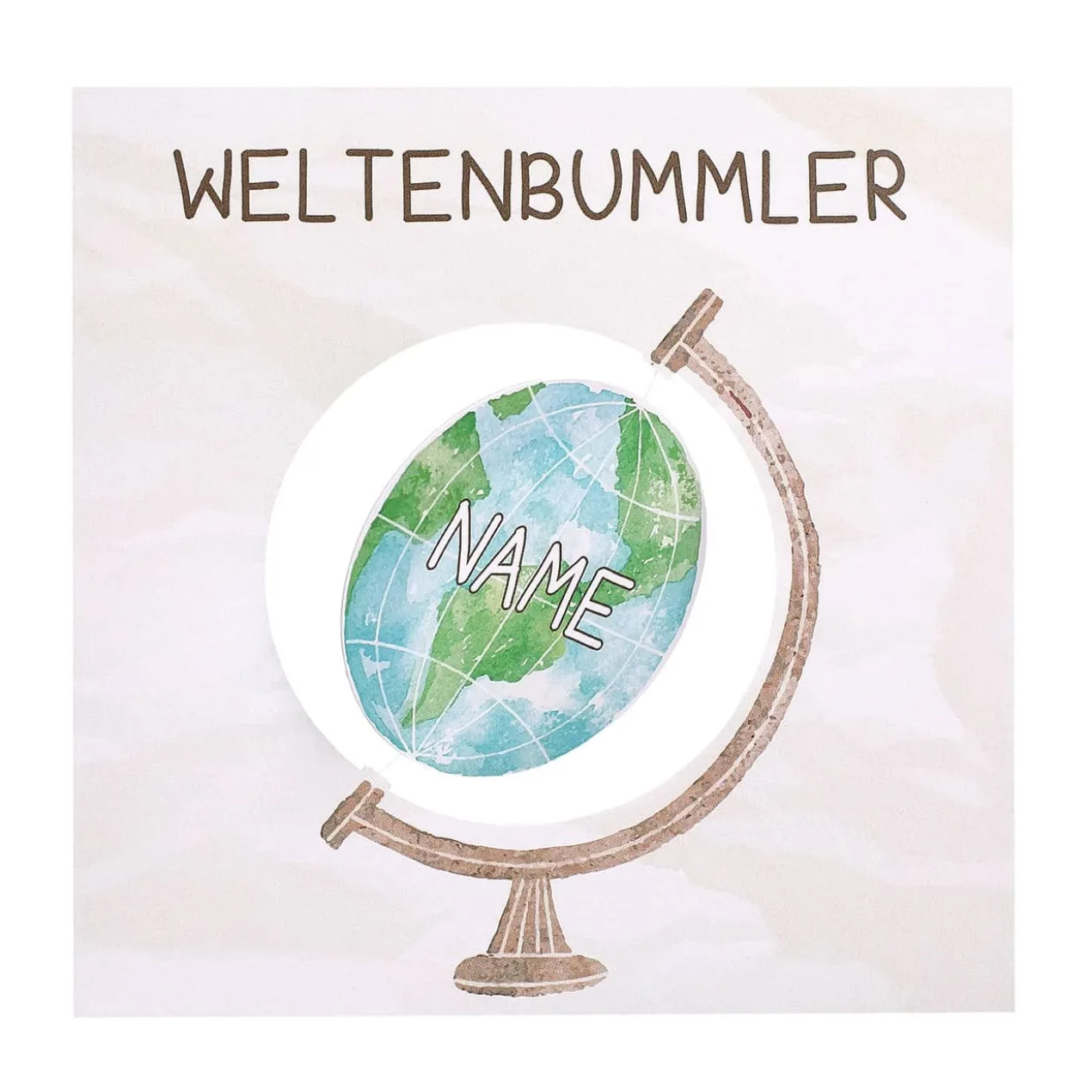 Drehbarer Globus - Karte für Weltenbummler mit Name und Wunschtext