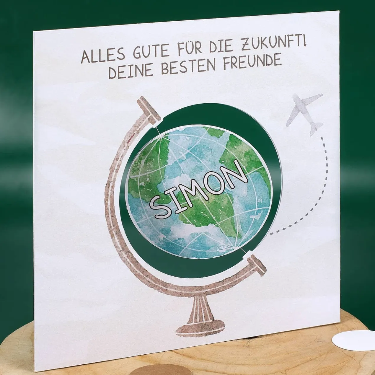 Drehbarer Globus - Karte für Weltenbummler mit Name und Wunschtext