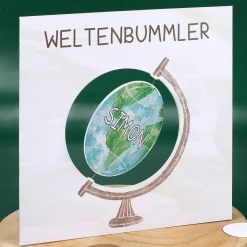Drehbarer Globus - Karte für Weltenbummler mit Name und Wunschtext