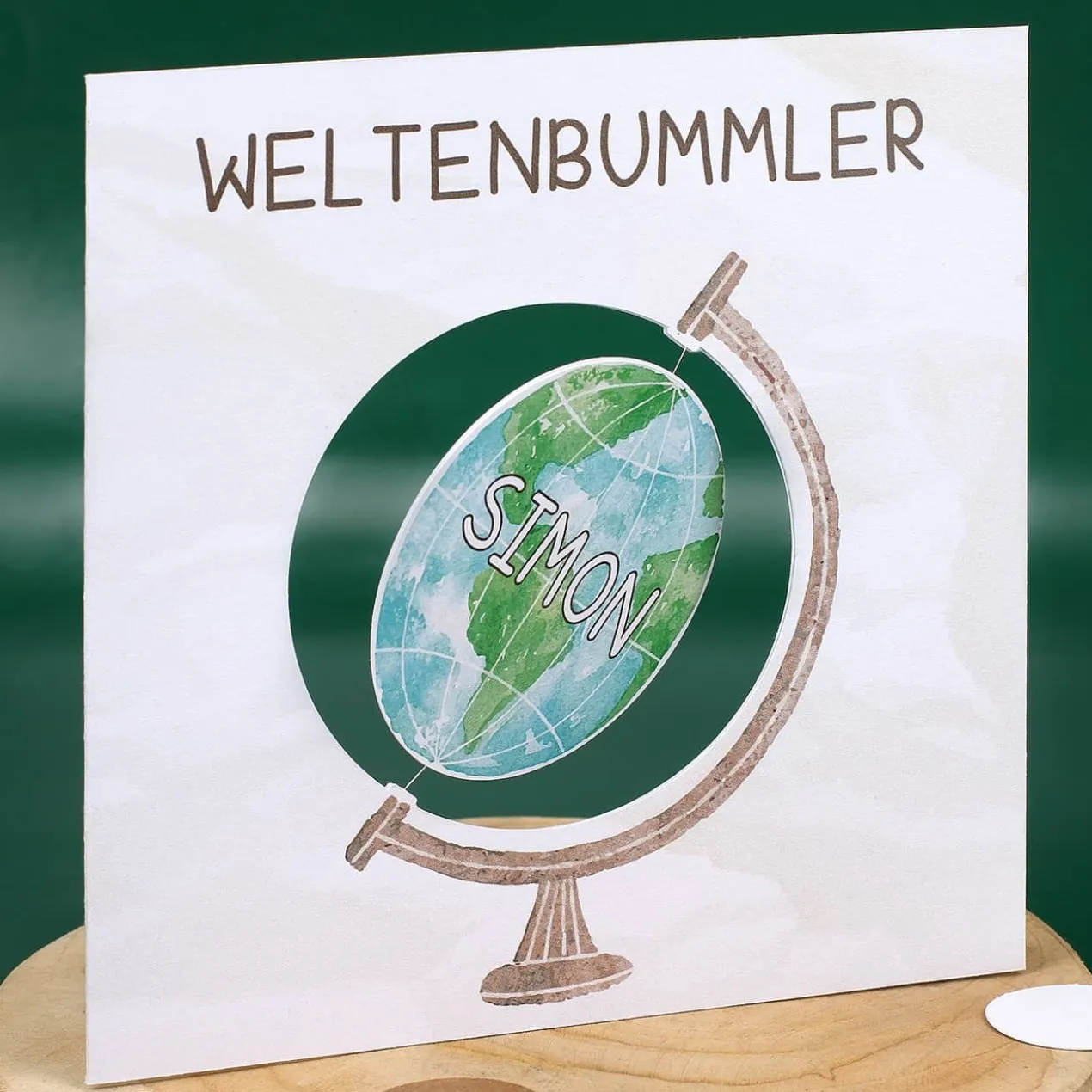 Drehbarer Globus - Karte für Weltenbummler mit Name und Wunschtext