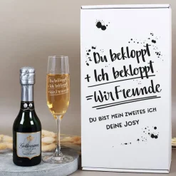 Du bekloppt, Ich bekloppt, Wir Freunde - Geschenkset mit Sekt und Sektglas | Geldermann
