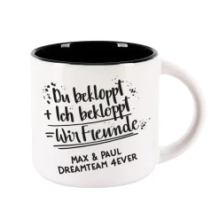 Du bekloppt, Ich bekloppt, Wir Freunde - großer Kaffeepott mit Wunschtext