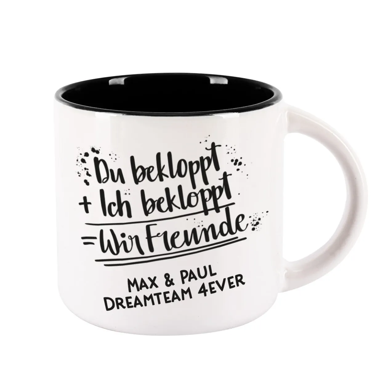 Du bekloppt, Ich bekloppt, Wir Freunde - großer Kaffeepott mit Wunschtext
