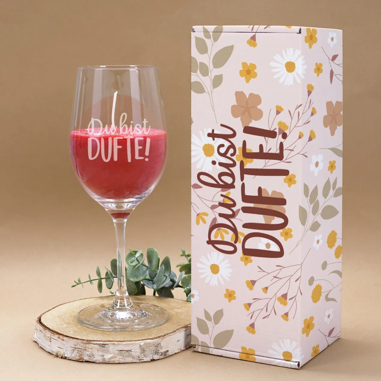 Du bist dufte! - Duftkerze im Weinglas mit Geschenkverpackung