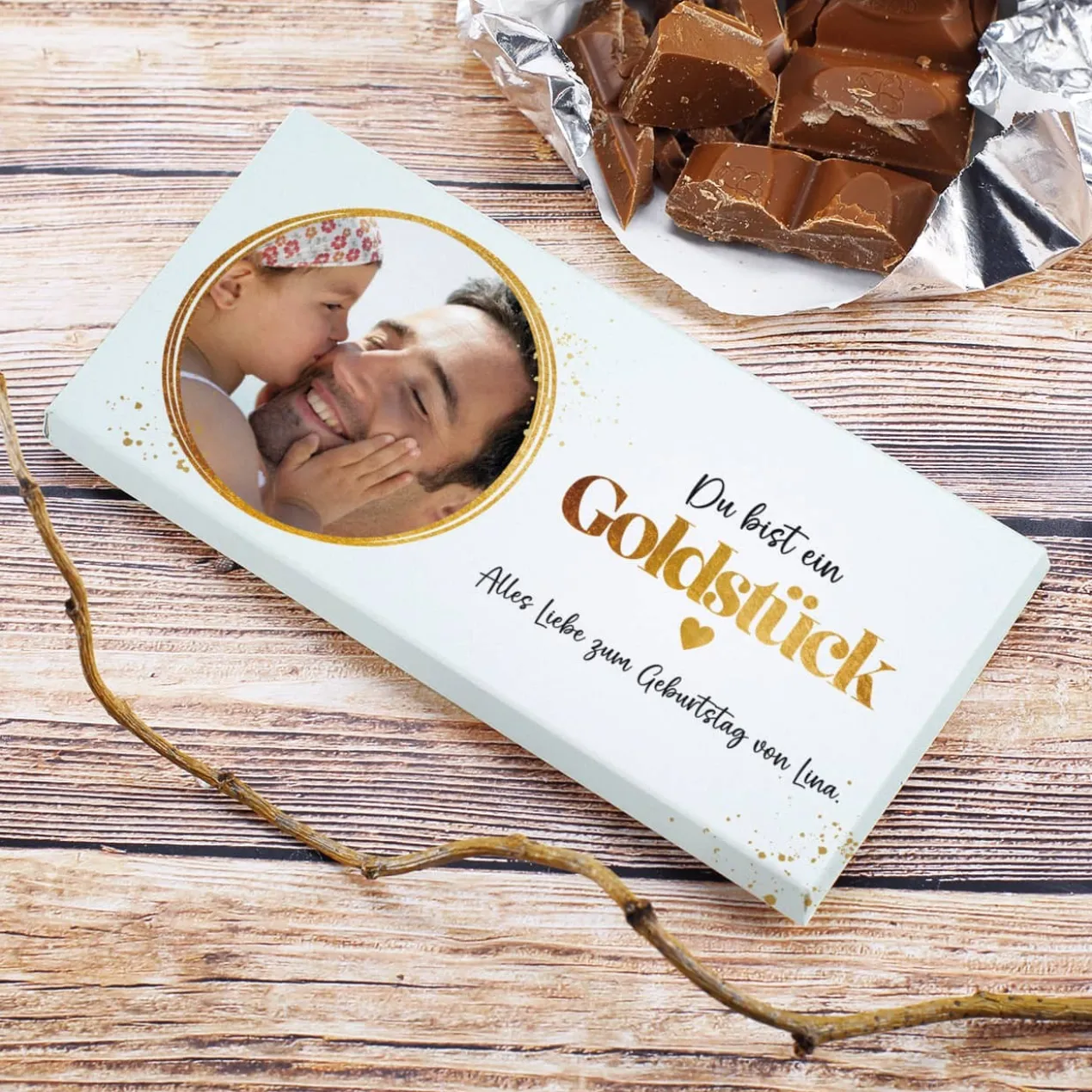 Du bist ein Goldstück - Fotoschokolade mit Ihrem Text