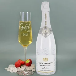 Du bist Gold wert! - Geschenkset mit Sekt, Geschenkkiste aus Holz und Sektglas