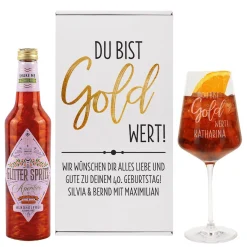 Du bist Gold wert! - Glitter Spritz Geschenkset mit Weinglas und Geschenkbox | Getränkeauswahl