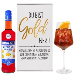 Du bist Gold wert! - Glitter Spritz Geschenkset mit Weinglas und Geschenkbox | Getränkeauswahl