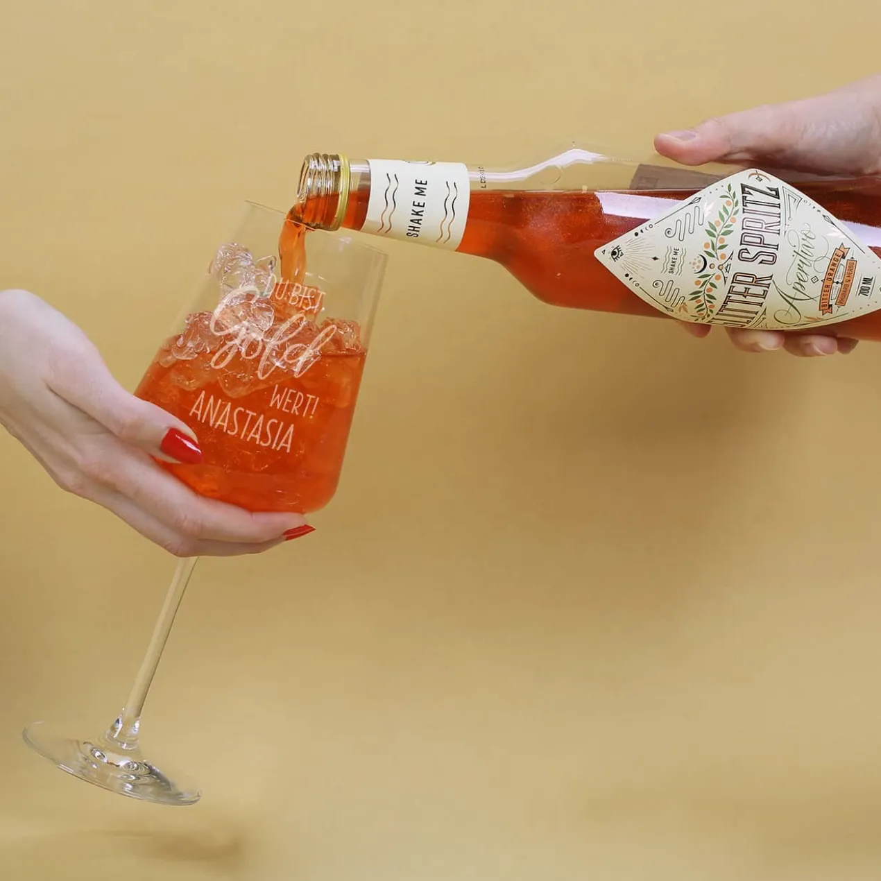 Du bist Gold wert! - Glitter Spritz Geschenkset mit Weinglas und Geschenkbox | Getränkeauswahl
