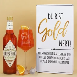 Du bist Gold wert! - Glitter Spritz Geschenkset mit Weinglas und Geschenkbox | Getränkeauswahl