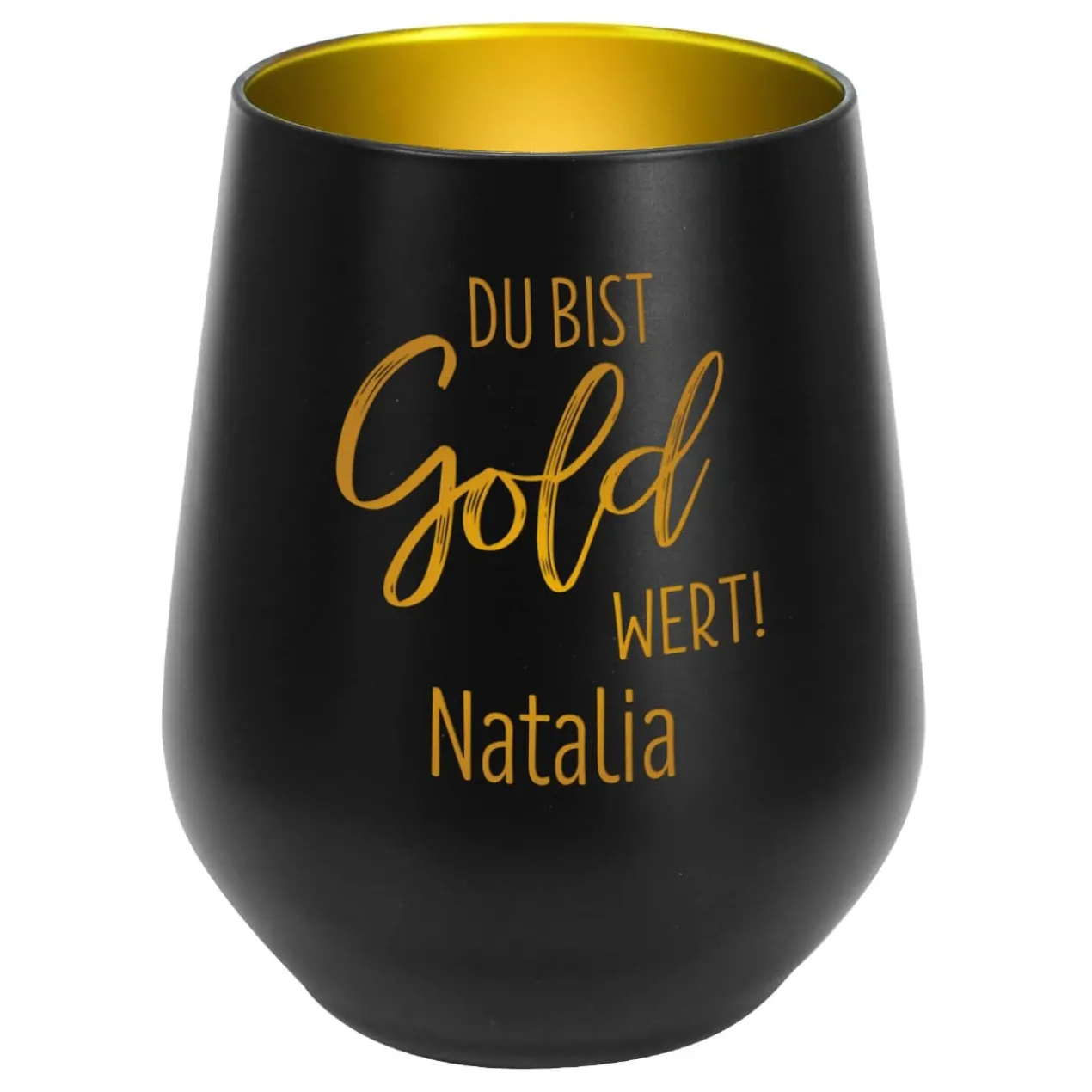 Du bist Gold wert! - Kerzenbecher in Schwarz oder Weiß mit Namensgravur