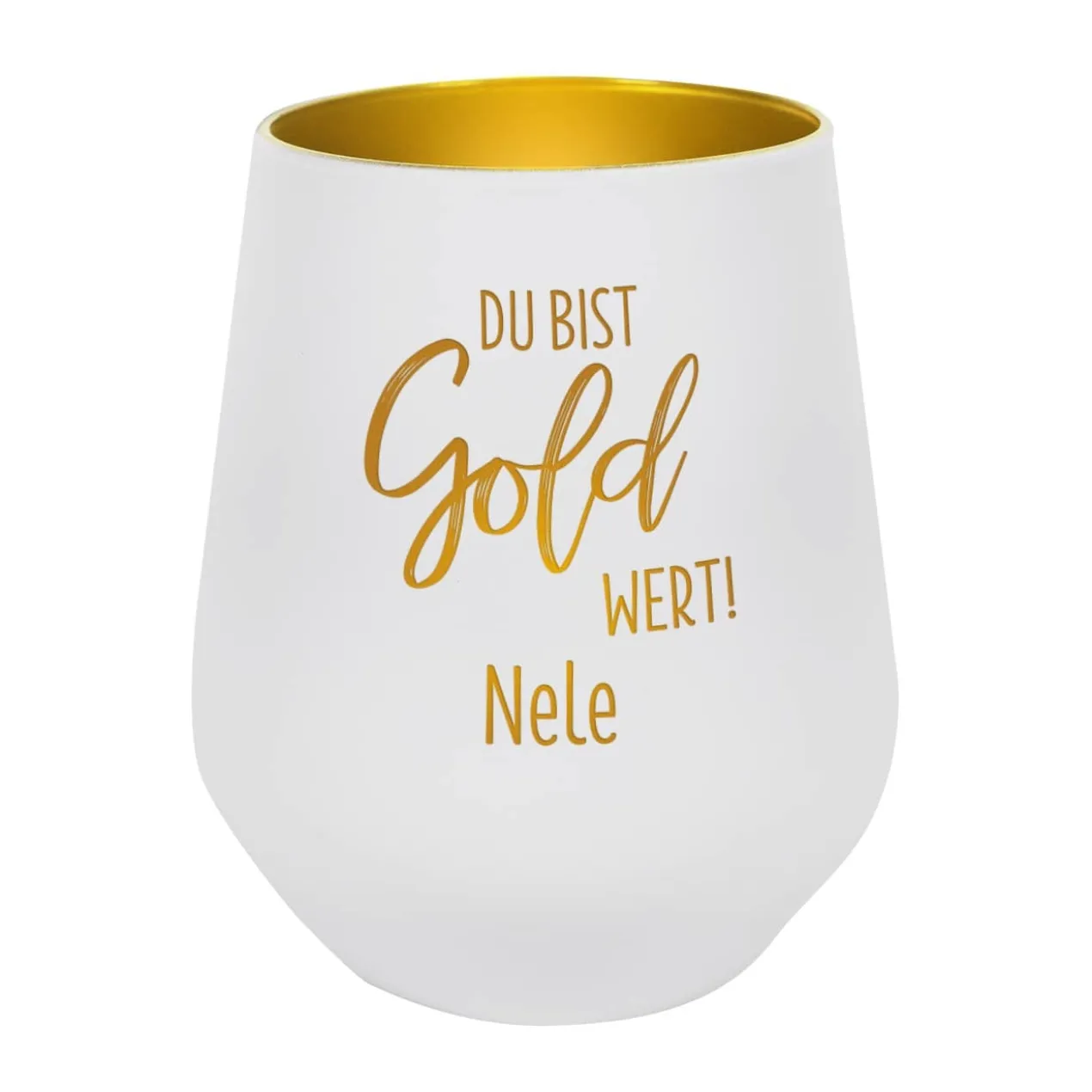 Du bist Gold wert! - Kerzenbecher in Schwarz oder Weiß mit Namensgravur