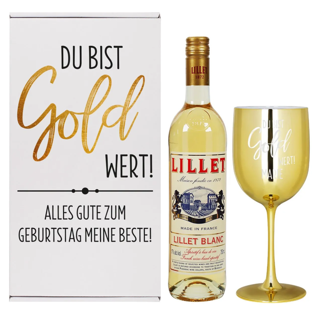 Du bist Gold wert! - Lillet Geschenkset mit Trinkkelch und Präsentbox