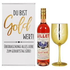 Du bist Gold wert! - Lillet Geschenkset mit Trinkkelch und Präsentbox