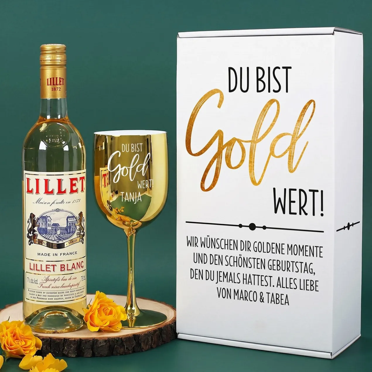 Du bist Gold wert! - Lillet Geschenkset mit Trinkkelch und Präsentbox