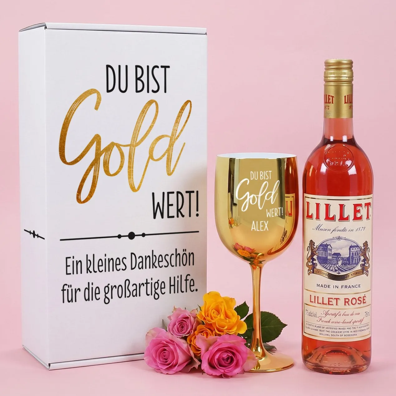 Du bist Gold wert! - Lillet Geschenkset mit Trinkkelch und Präsentbox